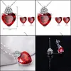 Orecchini Collana Set di gioielli Cuore rosso Ciondolo in cristallo Set dolce per collezioni nuziali Anniversario Design Drop Delivery 2021 Sxdud