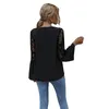 T-shirt Femme Kayotuas Femmes Floral Dentelle Couture Flare Manches Longues Col V Noir Bureau Dames Vintage Rétro Mode Chic Cardigan