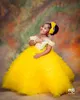 2021 Vestidos de niña de flores de lujo amarillos Cuello transparente Vestido de fiesta Cristales de cuentas Niveles Tul Lilttle Niños Cumpleaños Vestidos de boda ZJ0465