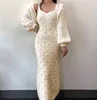 Zimowe dwukierkowe zestaw mody Damskie dziewiarskie z długim rękawem Kartacyjna Kurtka + seksowna sukienka pasek spaghetti sukienka 210514