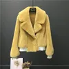 Kvinnors Fur Faux Oftbuy 2021 Fashion Luxury Winter Jacket Kvinnor Real Coat Stickning Ull Turn-Down Collar Tjock varmt Ytterkläder Märke