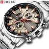 Curren Watch Men's Wristwatch with Stainless Steel Band Fashion Quartz Clock Chronograph Luminous Pointers Unique Sports Watches Q0524