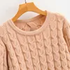 Round Neck Long-sleeved Twist Pullover Open Back Bow Winter Women's Sweater Korean Sweet Warm Knitted Fashion Female Sweater 210507