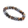 Partihandel AB Natural Stone Beads Natural Gemstone 8mm Brown Tiger Eye Stone Et Hematite Men Armband