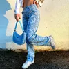 Waatfaak Animal Print Cargo Pantalón de cintura alta Pantalones de chándal sueltos Casaual Algodón Baggy Azul Y2K Hippie Vintage Pierna ancha 210629