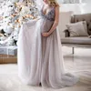 Sexy Mutterschaftshooting -Kleid -Pailletten Tulle Schwangerschaftspfografie Kleider ärmellose Maxi -Kleid für schwangere Frauen Lange PO prop302p