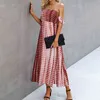 Sommar mode tie-färg sexig rör topp halter kvinnlig klänning vestido print a-line beach dress kvinnor boho lång maxi klänning 210514