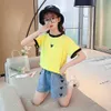 Çocuk Giyim Kalp Tişört + Denim Kısa Genç Kız Giyim Patchwork Kız Kıyafet Yaz Çocuk Kostüm 210527