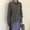 Yitimoky Khaki Strickjacke für Frauen Pullover Unregelmäßige Gestrickte Schräge Einreiher Herbst Kleidung Grau Casual Mode 211011