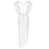 Robe d'été Femmes Longues Dames Blanc Solide Maxi Sexy Party Club Celebrity Élégant Col V es 210515