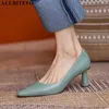 ALLBITEFO Soft Véritable Cuir Femmes Talons Hauts Semelle intérieure en peau de mouton Mode Sexy Club Party Femmes Talons Chaussures Simples Chaussures de base 210611