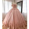 Vestido de baile rosa vestidos quinceanera com d florais apliques decote em coração tule tulle personaliza a princesa doce concurso formal desgaste vestidos