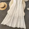 Gaganight Elegant Women A Line Sukienka Letnie wakacje Plaża Lady Maxi Dresses Przyjazdy Moda Robe Solid Hollow Out Vestidos 210519