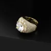 Micro pavimentada gelado fora cúbico zircão ouro cor de prata anel de diamante hip hop jóias para homens mulheres