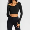 Yoga roupas top top feminino sutiã esportes terno terno polegar buraco correndo t-shirt manga longa u traseira sexy moda treino camisa