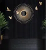 Muurstickers moderne luxe smeedijzeren zon vorm vogel spiegel ornamenten thuis woonkamer sticker ambachten lobby el muurschildering decoratie