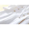 [Облада] V-образным воротником с длинным рукавом сплошной белый металл двубортный труба полные брюки комбинезон Mall Goth Spring GX427 210428