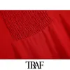 TRAF Women Chic Fashion With Buttons Midi Dress Vintage Puff Sleeves Back Smocked Detail Female Dresses Vestidos Mujer 210618