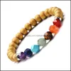 Zroszony, Nici Bransoletki Biżuteria Przyjazd 7 Chakra Urok Dla Kobiet Mężczyźni Colorf Natural Stone Healing Crystals Koraliki Łańcuchy Wrap Bangle Fashio