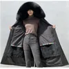 Chaqueta de invierno de piel sintética para mujer Abrigo real Capucha Borde Linner Parka larga Ropa de abrigo desmontable