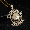 Europa e America Moda Collana Hip Hop Placcato oro Ghiaccio Fuori Bling CZ Collana con ciondolo terra con catena di corda da 24 pollici