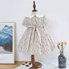 半袖ビンテージスモックドレス2021の夏の赤ちゃん子供の女の子スモークフローラルプリンセスドレス幼児子供コットン服G1129