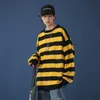 Contrast Stripe Knitted Sweater Autumn Winter 6 Color Men And Women's Pullover Black Red Striped Oversized Sweater 210809