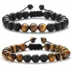 Natursten Armband 8mm Tiger Eye Armband Black lavastenar Justerbar Yoga Pärlor Healing Energy Mens Bangle Vänskap gåvor