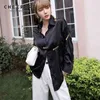 Black Pin Long Sleeve Blouse Satin Button Up Collar Korean Shirt Fall Women Top Streetwear Fashion Clothing 210427