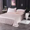 Hela sängkläder sätter lyxigt satin Silkvit platt platta Silkeslen Queen King Beds Sheets For Women Men 1317 T2293X