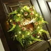 Decorative Flowers & Wreaths PVC Christmas Wreath Olive Branch Pine Needles Cone Mixed Decoration Door Hanging Luminous Red Fruit