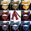 Hi-Tie 100% Silk Adult Men's Self Bow Tie Pocket Square Cufflinks Set Man Formal Wedding Party Accessories Luxury Bow Tie Set Y1229