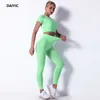 Daiyic Vrouwen Seamlyoga Set Korte Mouw Crop Top Hoge Taille Sport Leggings Active Wear Gym Suit Training Kleding voor Dames X0629