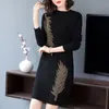 Casual Dresses 2021 Höst tunn bomull Middle Aged Women's Stor Size Dress Fashion Spring Mother Bottoming Shirt Plus 5XL Q143