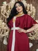 Skiskakia Softin Jalabiya Hijabドレス女性ファッションリボンイスラム教徒のドバイアラビア語モロッコ語KAFTAN MAROON RUFFLE SHORE STEEVE X0521