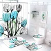 Tulip Lotus Flowers Trees Shower Curtain floral Sets Non-Slip Rugs Toilet Lid Cover and Bath Mat Waterproof Bathroom Curtains 211116