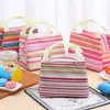 Canvas Stripe insulation bag Lunch Storage bags Thermal-Insulation PortableBags Travel Picnic Food Lunch-box for Women Girl Kids WLL467