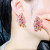 Symétrique Punk Fleur Vert Rose Cubique Zircone Grandes Boucles D'oreilles pour Femmes De Luxe Bijoux Accessoires CZ705 210714