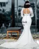 Plus Size Arabic Aso Ebi Lace Beaded Mermaid Wedding Gowns Long Sleeves covered buttons Satin Vintage african Bridal Dresses