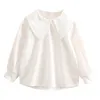 Spring Autumn 2 3 4 6 8 10 Years Children Clothing Cotton Long Puff Sleeve Solid Color Kids Loose Blouses Shirts For Girls 210701