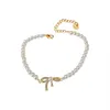 Link Chain Pure Gold Plated Barock Bow Pearl Armband med en nischdesignkänsla