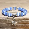 Arrival Women Opal Bracelet Natural Stone Beautiful 5 Colors Smooth Charm Braslet Cute Starfish Pendant Braclet Jewelry Gift Beaded, Strands