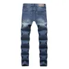 Jeans Ripped Biker för män Skinny Denim Distressed Masculino byxor med hål 40 42 Plus Size Blue Man Cothing