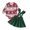 到着夏の子供たちセット長袖のクリスマススタイルのロンパースソリッドブレーススカートかわいい2本の女の子の服0-2T 210629