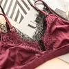 Sexy Underwear Set Ultra-thin Bra Set Women Satin Lingerie 3/4 Cup Bras Wireless Bralette Lace Erotic Bikini Black Underwear Q0705