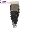 Utsökt T-del Curly Brazilian Virgin Human Hair Closure Half Hand Bundet 4x4 Swiss Lace Deep Wave Top Closes Natural Hairline