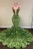 2022 Sparkly pailletten Mermaid Afrikaanse prom -jurken zwarte meisjes juweel nek illusie lange afstuderen jurk plus size formele lovertjes in de avondjurken