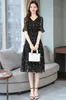 Sale Women's Summer black Temperament dress V-Neck Loose Short Sleeve Fashion Casual Dress women The 210507
