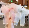 Princess Pearl Bow Streamer Duckbill Clip Детские аксессуары для волос Headdress GC370