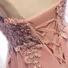 Allık Yüksek Düşük Dantel Tül Kokteyl Parti Elbiseler Aplike Boncuklu Sequins Korse Geri Draped Balo Elbise Uzun Vestidos De Fiesta Mezuniyet